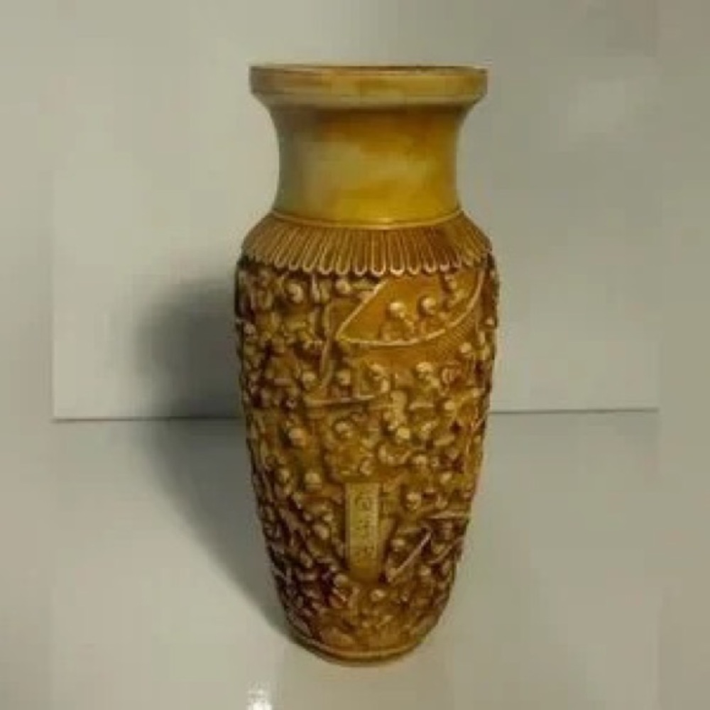 Decorative Carved Amber Yellow Ceramic Vase